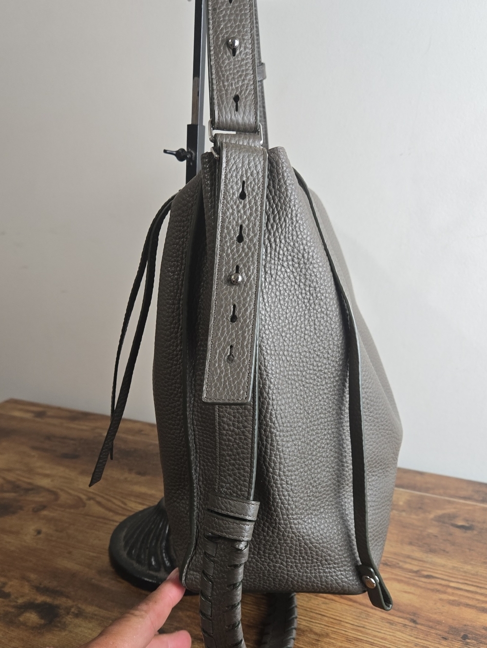 AllSaints Kita Women's Grey Leather Crossbody Bag Leather Shoulder Bag Euro Boho - Picture 3 of 12